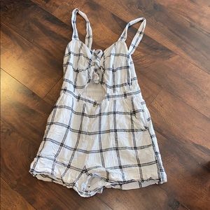 Checkered Tie-Front Romper